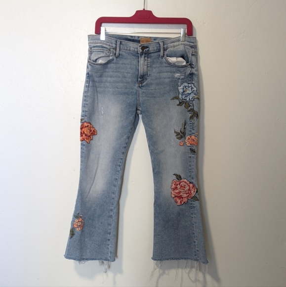 DRIFTWOOD Denim - DRIFTWOOD ROXY SPLIT EMBROIDERED CROP FLARE Sz32